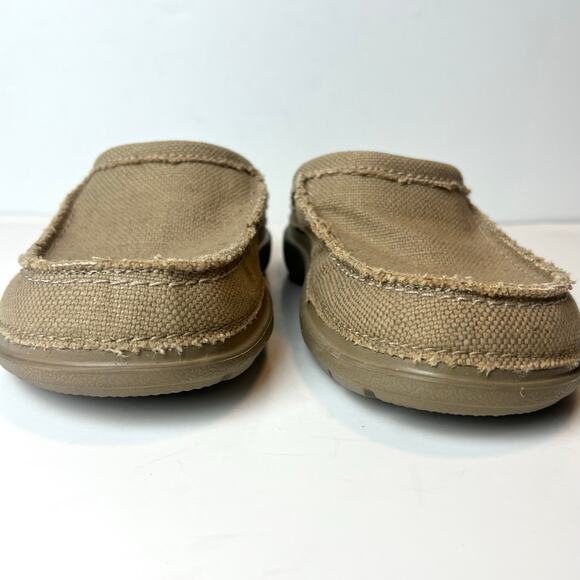 Crocs Men's Santa Cruz Canvas Slip-On Mules Boat Shoes in Khaki Size 9 - Picture 2 of 11